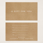 Certificat cadeau rustique minimaliste (Devant & derrière)