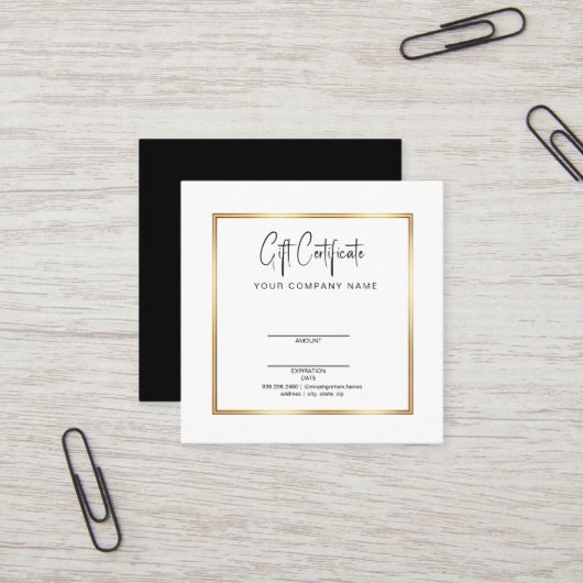 Certificat Cadeau Salon Chic Noir et Or (Devant/Arrière en situation)