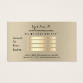 Certificat cadeau Sepia Gold Lashes maquilleur Art (Dos)