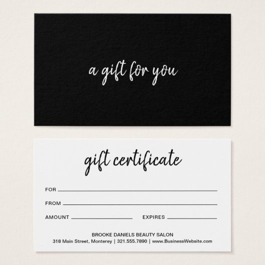 Certificat cadeau simple Black Business moderne (Devant & derrière)