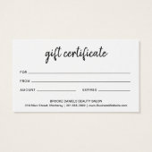 Certificat cadeau simple Black Business moderne (Dos)