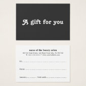Certificat Cadeau Simple Élégant Noir Blanc (Devant & derrière)