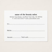 Certificat Cadeau Simple Élégant Noir Blanc (Dos)