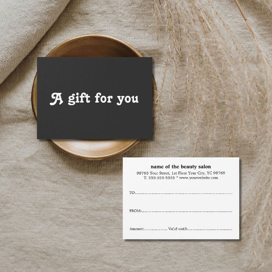 Certificat Cadeau Simple Élégant Noir Blanc