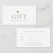 Certificat cadeau simple en argent pour le coeur (Devant / Derrière)