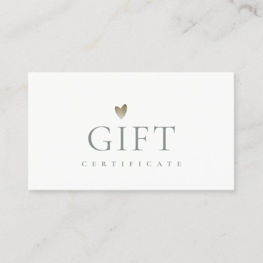 Certificat cadeau simple en argent pour le coeur (Devant)