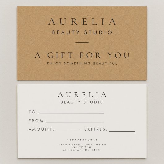 Certificat Cadeau Simple en Papier Kraft Minimal