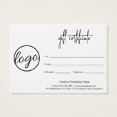 Certificat cadeau simple et moderne pour logo d'en (Dos)