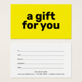 Certificat Cadeau Simple Jaune Clair Moderne Gras (Devant & derrière)