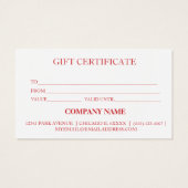 Certificat cadeau simple moderne Boulangerie gâtea (Dos)