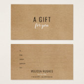 Certificat-cadeau simple moderne rustique Kraft (Devant & derrière)