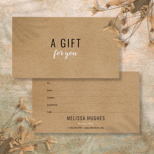 Certificat-cadeau simple moderne rustique Kraft