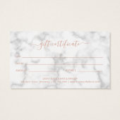 Certificat cadeau simple Rose élégant en marbre or (Dos)