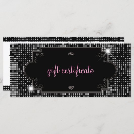 Certificat cadeau Sparkle & Shine : Carte Rack (Devant / Derrière)