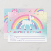 Certificat d'adoption Unicorn Anniversaire Fête Fa (Devant / Derrière)