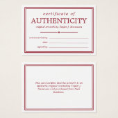 Certificat d'authenticité blanc Crimson (Devant & derrière)