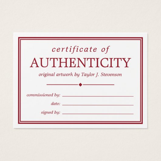 Certificat d'authenticité blanc Crimson (Devant)