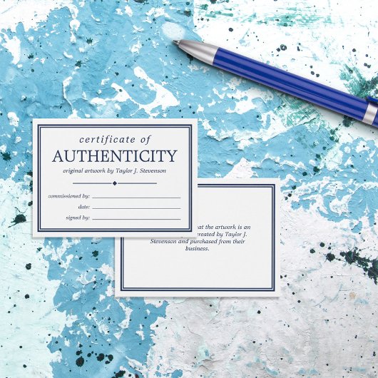 Certificat d'authenticité bleu bleu marine