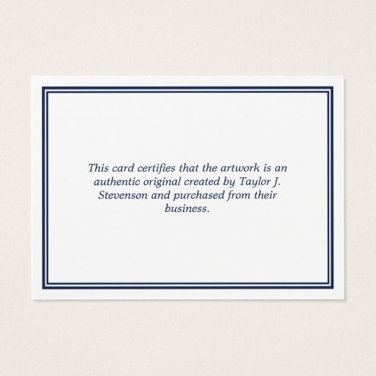 Certificat d'authenticité bleu bleu marine (Dos)