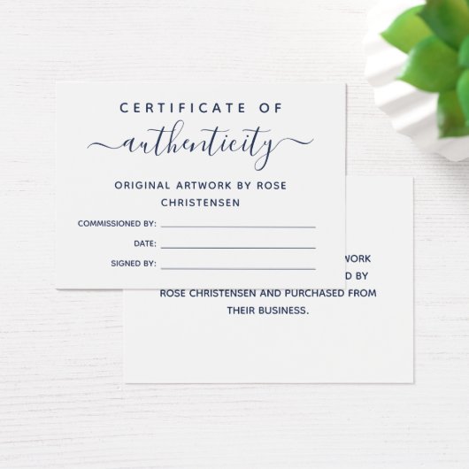 Certificat d'authenticité Chic Navy Script (Bureau)