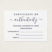 Certificat d'authenticité Chic Navy Script (Devant)