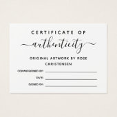 Certificat d'authenticité de script simple et chic (Devant)