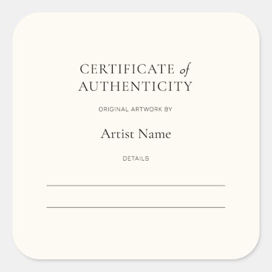 Certificat d'authenticité ivoire pour Sticker Art (Devant)