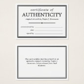 Certificat d'authenticité noir blanc (Devant & derrière)