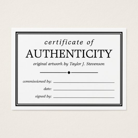 Certificat d'authenticité noir blanc (Devant)
