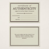 Certificat d'authenticité non blanc et Brown (Devant & derrière)