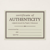 Certificat d'authenticité non blanc et Brown (Devant)