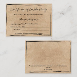 Certificat d'authenticité oeuvre par Ajouter un lo
