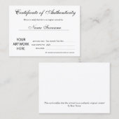 Certificat d'authenticité oeuvre par Ajouter un lo (Devant / Derrière)