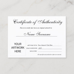 Certificat d'authenticité oeuvre par Ajouter un lo