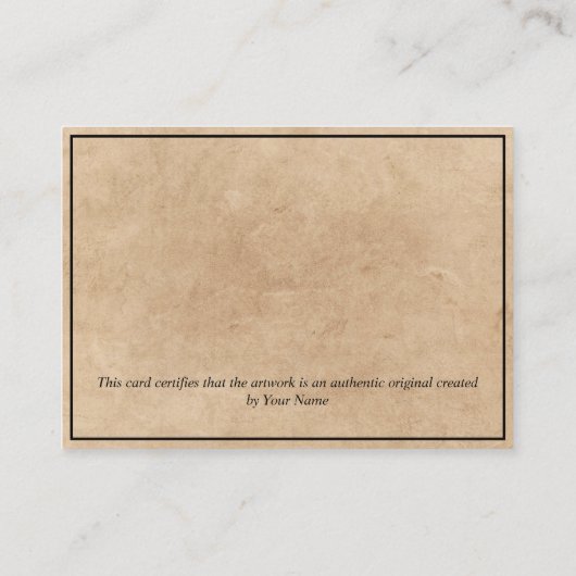 Certificat d'authenticité oeuvre par Ajouter un lo (Dos)