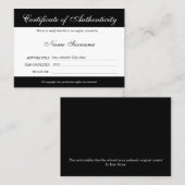 Certificat d'authenticité oeuvre par Ajouter un lo (Devant / Derrière)