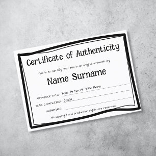 Certificat d'authenticité oeuvre par Ajouter un lo