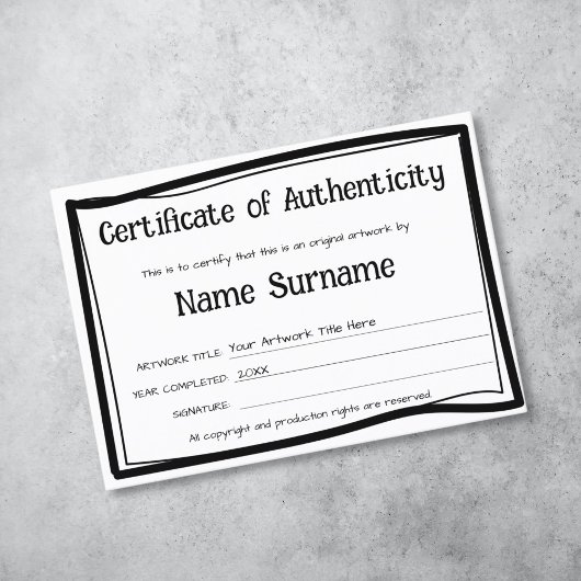 Certificat d'authenticité oeuvre par Ajouter un lo