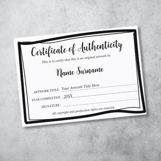 Certificat d'authenticité oeuvre par Ajouter un lo
