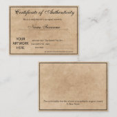 Certificat d'authenticité oeuvre par Ajouter un lo (Devant / Derrière)