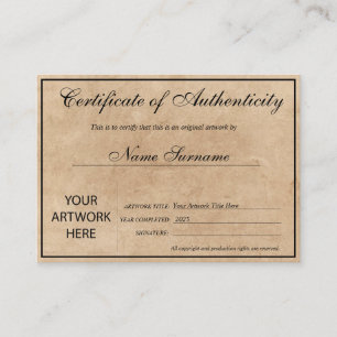 Certificat d'authenticité oeuvre par Ajouter un lo