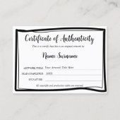 Certificat d'authenticité oeuvre par Ajouter un lo (Devant)