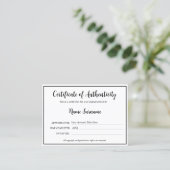 Certificat d'authenticité oeuvre par Ajouter un lo (Debout devant)