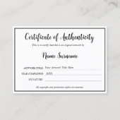 Certificat d'authenticité oeuvre par Ajouter un lo (Devant)