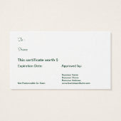 Certificat de carte cadeau de Noël (Dos)