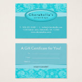 Certificat de carte-cadeau Salon Spa Blue Damask (Devant & derrière)