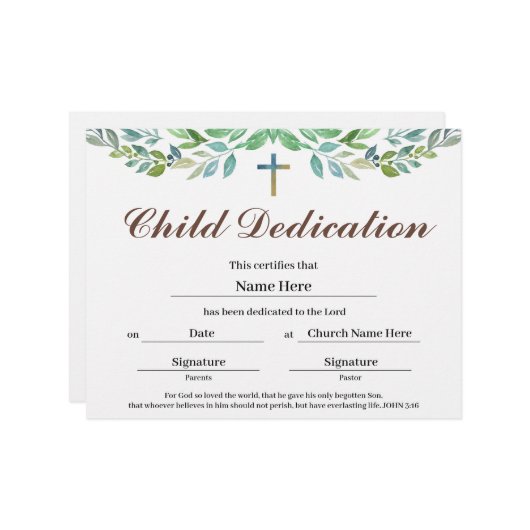 Certificat de dédicace pour enfant de feuille de v (Devant/Arrière en situation)