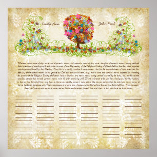 Certificat de mariage quaker impression arbre fleu
