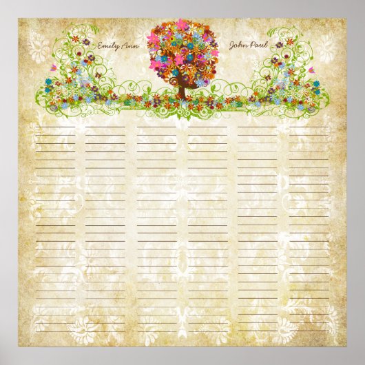 Certificat de mariage quaker impression arbre fleu (Devant)