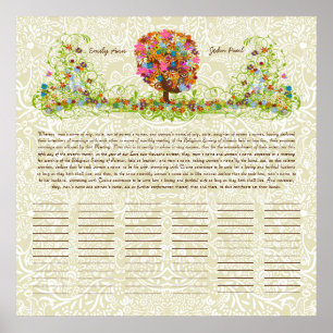 Certificat de mariage quaker impression arbre fleu